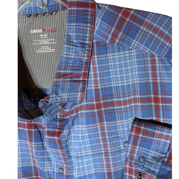 Swiss Tech + Mens Outdoor Hiking Casual Long or Short Sleeve Snap Shirt 3XL BLUE - Picture 1 of 6